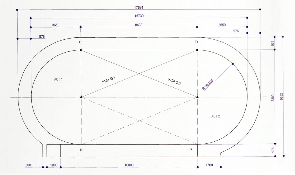 400 m ilgio standartinio tako stadiono įrengimo planas ir matmenys