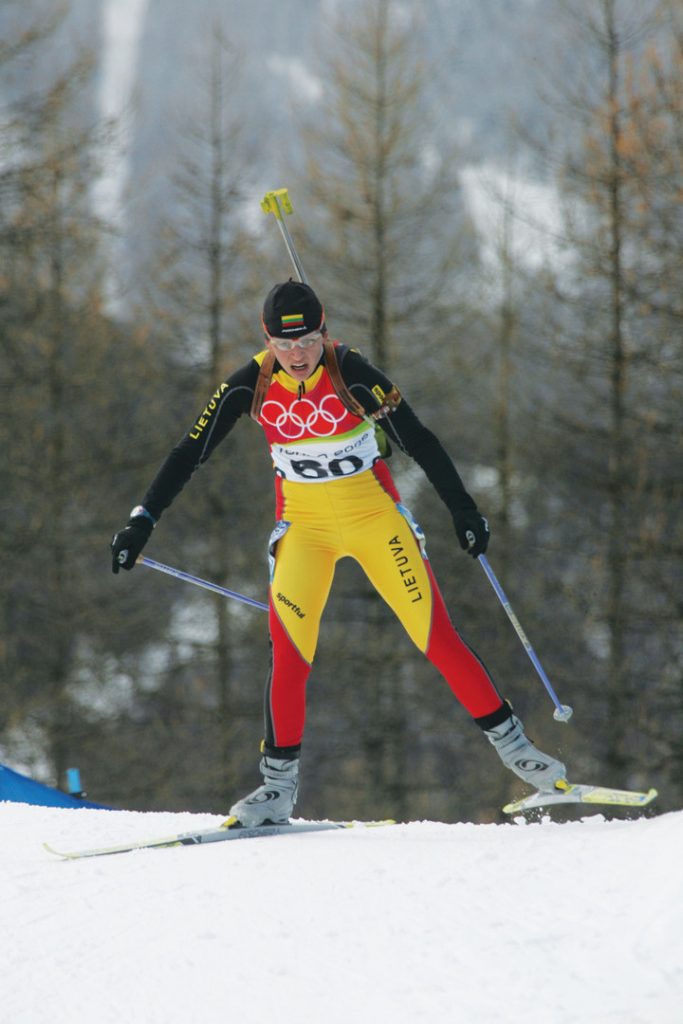 Biatlonininkė K. Strolienė XVI žiemos olimpinėse žaidynėse (1992 Albervilis, Prancūzija)