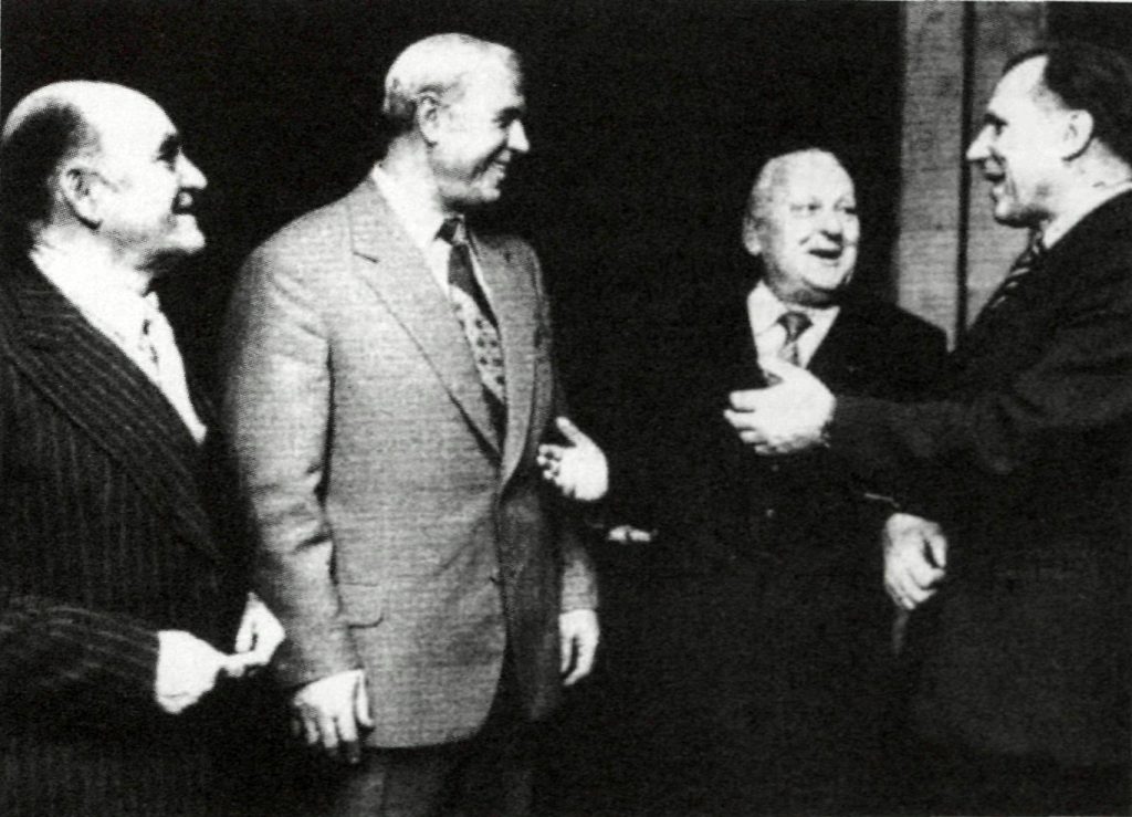 Žalgirio draugijos 45-ųjų metinių minėjimas. Iš kairės: V. Variakojis, A. Šocikas, V. Mikėnas, S. Stonkus